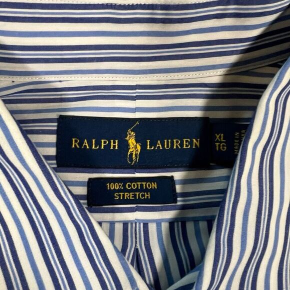 RALPH LAUREN Blue Navy Striped Long Sleeve Button Up 100% Cotton Stretch Size XL - Picture 2 of 5